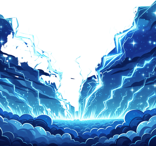 blue electricity in the sky cartoon, 2d