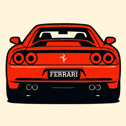 Arkası dönük Ferrari.
In-Game asset.  2d.  High contrast.  No shadows