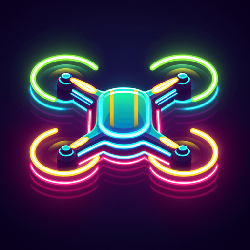 retro flying drone  in neon colors..
Single Game Texture. In-Game asset. 2d. Blank background. High contrast. No shadows.
