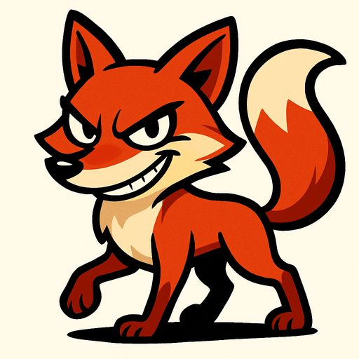 dibuja al animal zorra con expresion malvada estilo igual animado cuerpo completo.
In-Game asset.  2d.  High contrast.  No shadows