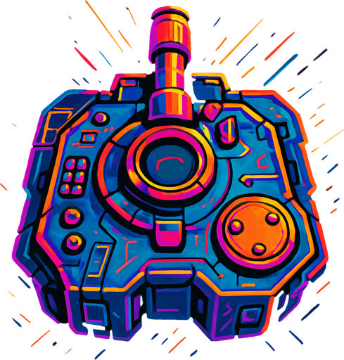 tank upper head part only without the tank. seen from above. with cyberpunk style mixed by abstracts. HD colors. seen from upper side of the tank
In-Game asset.  2d.  High contrast.  No shadows