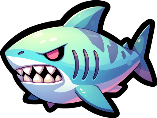 злая акула, постэльные цвета..
Single Game Texture.  In-Game asset.  2d.  Blank background.  High contrast.  No shadows