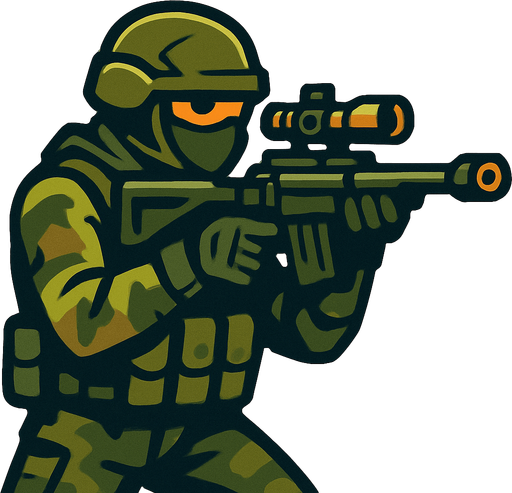 Sniper soldier.
In-Game asset.  2d.  High contrast.  No shadows
