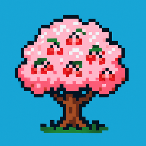 Cherry tree 8 bit.
In-Game asset.  2d.  High contrast.  No shadows