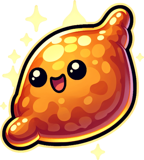 Create a cute and shiny 2D samosa with a golden-brown crispy texture. It should have a smiley face and a slight glow, making it look collectible and delicious. The art style should be cartoonish and exaggerated for a fun game..
Single Game Texture.  In-Game asset.  2d.  Blank background.  High contrast.  No shadows