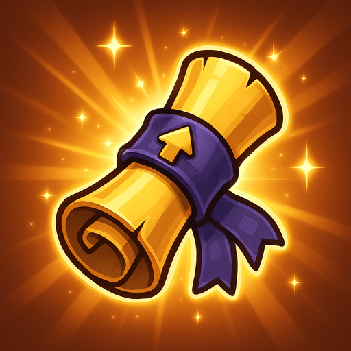 Smal enchancement scrool from online game with shine effected.
In-Game asset.  2d.  High contrast.  No shadows