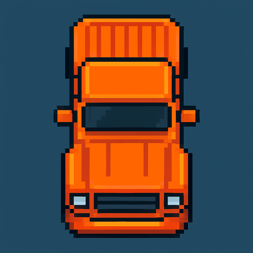 Draw 2d pixel truck top view orange..
In-Game asset.  2d.  High contrast.  No shadows