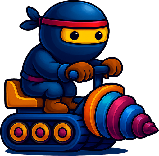 Same image of ninja with dig machine but with different colors. HD colors.