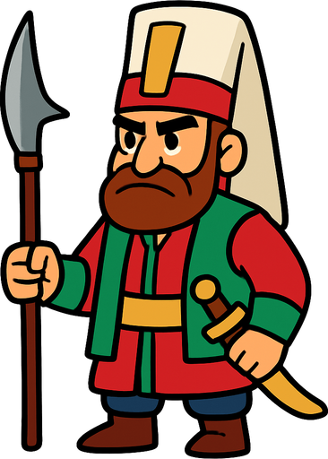 Animasyon çizgi dizi tarzında yeniçeri.
In-Game asset.  2d.  High contrast.  No shadows