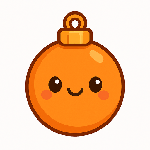 Perfectly round orange Christmas decoration with cute happy face. Cartoon style. Cute art style. Simple vector style. No Shadows Single Game Texture. In-Game asset. 2d. Blank background. High contrast. No shadows.