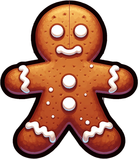 A gingerbread man. Single Game Texture. In-Game asset. 2d. Blank background. High contrast. No shadows.