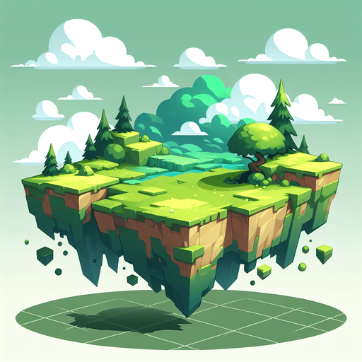 floating land world imagination green colors not pixels no text in the image.
Single Game Texture. In-Game asset. 2d. Blank background. High contrast. No shadows.