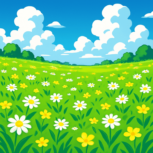 Fond d'écran prairie manga.
In-Game asset.  2d.  High contrast.  No shadows