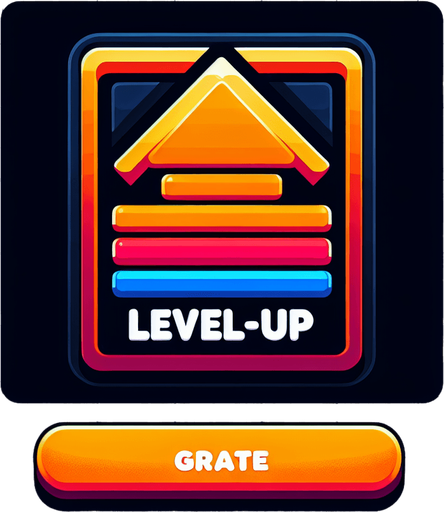 Level up.
Single Game Texture. In-Game asset. 2d. Blank background. High contrast. No shadows.