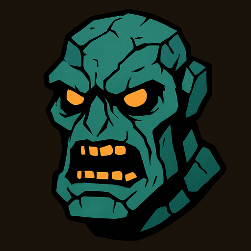 2d mysterious and scary golem character's head.
In-Game asset.  2d.  High contrast.  No shadows