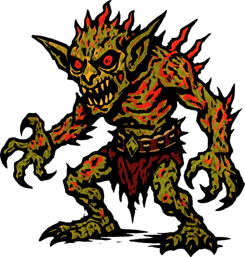 kıyamet canavarı goblin.
In-Game asset.  2d.  High contrast.  No shadows