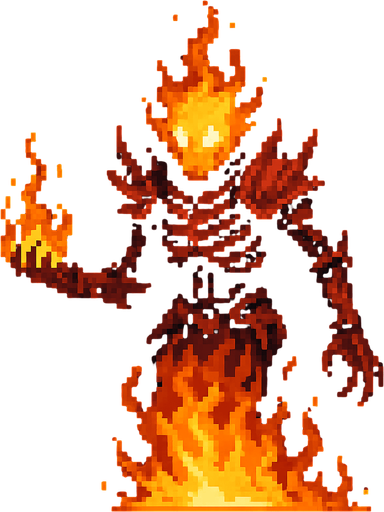 Ateş ruhu karakteri dark souls style 2d pixel art.
In-Game asset.  2d.  High contrast.  No shadows
