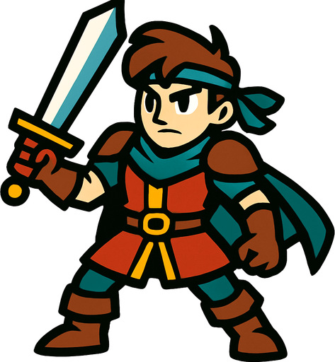 swordsman  hero.
In-Game asset.  2d.  High contrast.  No shadows