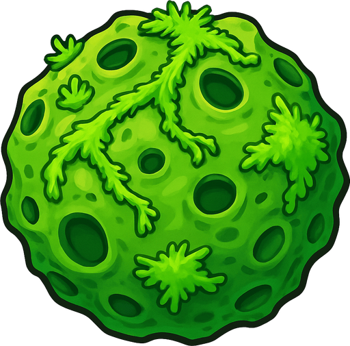 bio green  living asteroid.
Single Game Texture.  In-Game asset.  2d.  Blank background.  High contrast.  No shadows