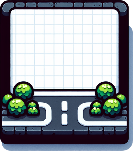 Дорога и кусты.
Single Game Texture. In-Game asset. 2d. Blank background. High contrast. No shadows.