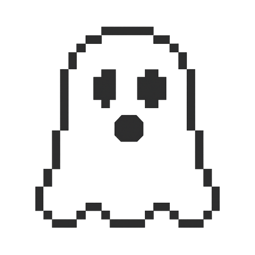 White ghost pixel. No background. Transparent background. Blank background. No shadows. 2d. In-Game asset. flat