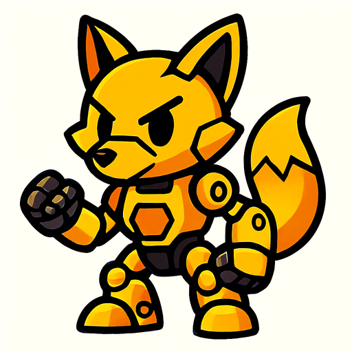 Fox robot amarillo.
In-Game asset.  2d.  High contrast.  No shadows