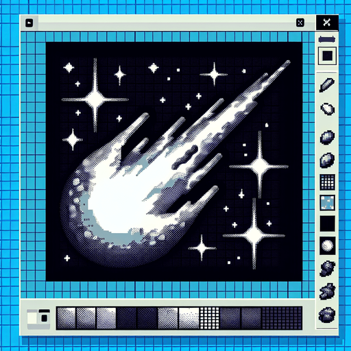 8-bit. cartoon. commet tail. in-game asst. Single Game Texture. In-Game asset. 2d. Blank background. High contrast. No shadows.