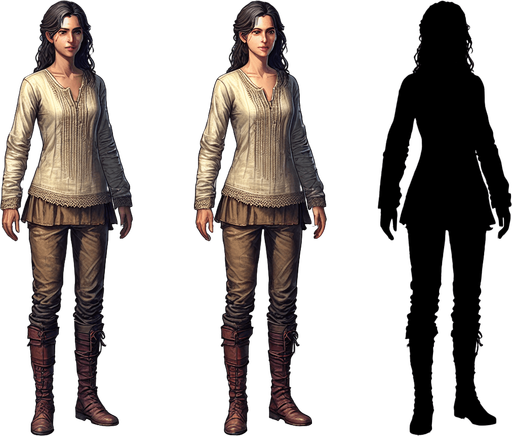 Full body human.
Single Game Texture. In-Game asset. 2d. Blank background. High contrast. No shadows.