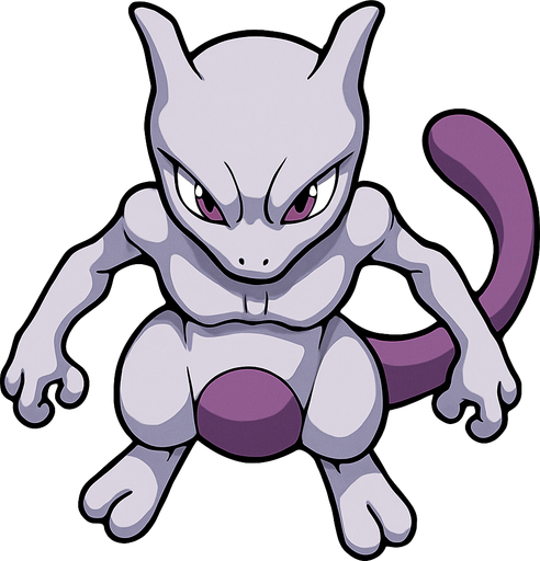 Mewtwo, visto desde arriba, altos detalles.
In-Game asset.  2d.  High contrast.  No shadows