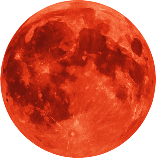 Luna roja sobre cielo nocturno, sin bordes y algo realista, que se aprecie el fondo.
In-Game asset.  2d.  High contrast.  No shadows