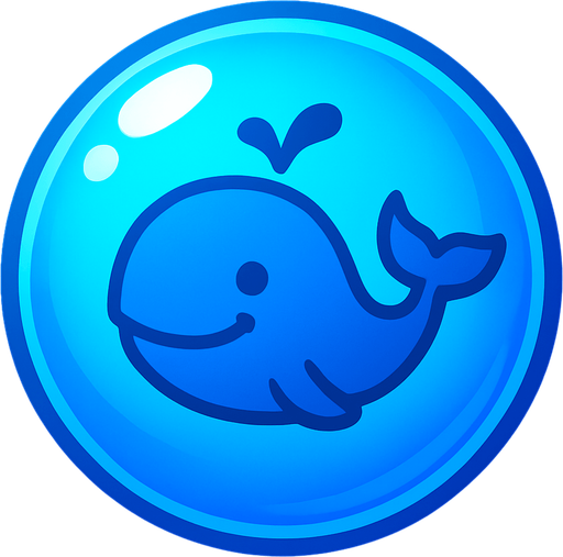 A shiny blue bubble with a smiling whale icon inside, simple and vibrant, for a bubble shooter game.
In-Game asset.  2d.  High contrast.  No shadows
