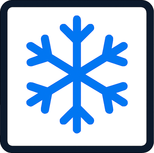 top-down view, simple minimal white square icon, centered ice crystal or snowflake symbol inside, clear sharp lines, no background, clean style, for game UI button, 30x30 px, black border, blue.
In-Game asset.  2d.  High contrast.  No shadows