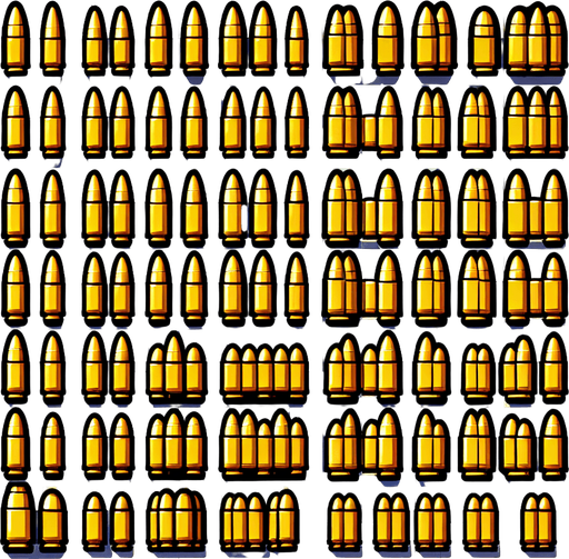 rectangle yellow bullets.
Single Game Texture. In-Game asset. 2d. Blank background. High contrast. No shadows.