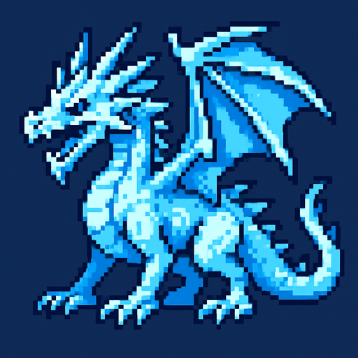 Ice dragon pixel.
In-Game asset.  2d.  High contrast.  No shadows