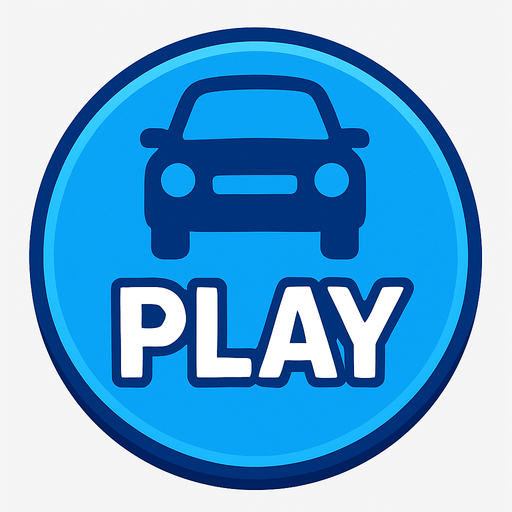 Usntunde play yazan araba temali mavi bir dugme.
In-Game asset.  2d.  High contrast.  No shadows