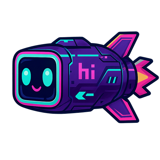 cyberpunk styled missile, facing left, cute chibi face on it.
In-Game asset.  2d.  High contrast.  No shadows