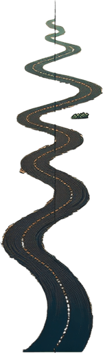 A plain in a comic style with a dirt road with 4 turn staring to top to the botom see from a top and 50 meter high view Single Game Texture. In-Game asset. 2d. Blank background. High contrast. No shadows.