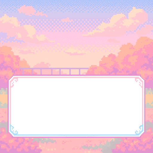 Ilustración en Pixel Art de un Name Box blanco, característico de una novela visual romántica, con detalles en colores pastel. El cuadro no contiene texto.