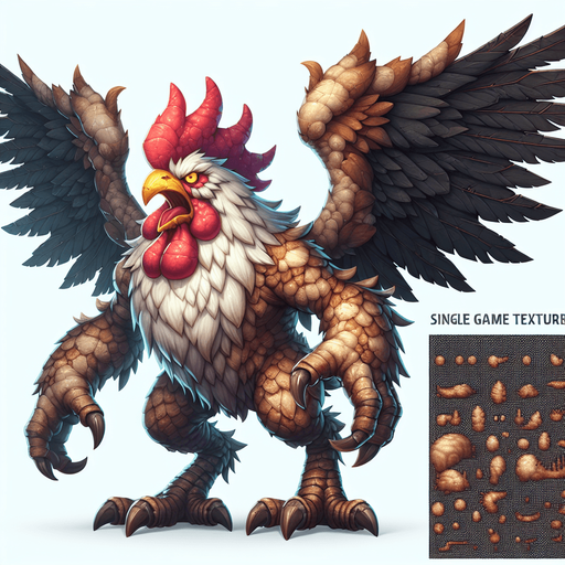 Kanatları açık canavar bir tavuk.
Single Game Texture.  In-Game asset.  2d.  Blank background.  High contrast.  No shadows