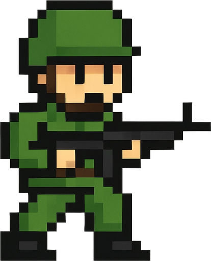 soldier pixel.
In-Game asset.  2d.  High contrast.  No shadows