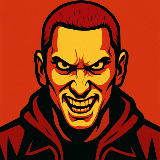 Eminem's evil face.
In-Game asset.  2d.  High contrast.  No shadows