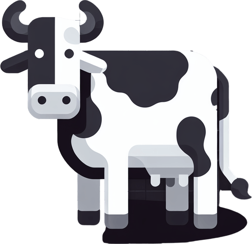 a cow.
Single Game Texture. In-Game asset. 2d. Blank background. High contrast. No shadows.