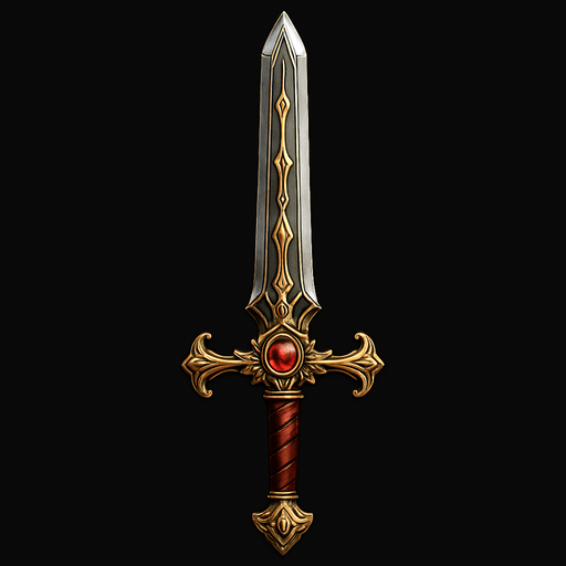 ihtişamlı gerçekçi bir kılıç.
In-Game asset.  2d.  High contrast.  No shadows
