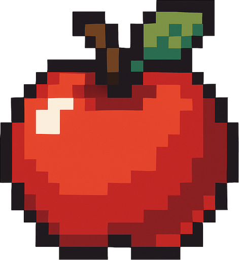 Pixel art apple.
In-Game asset.  2d.  High contrast.  No shadows