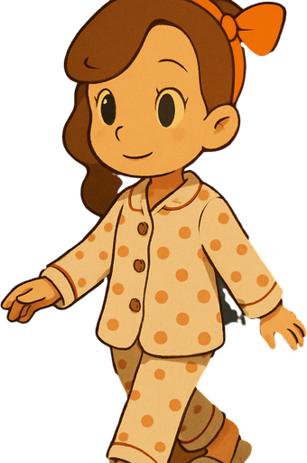 This girl in her pyjamas in her  bedroom going to sleep