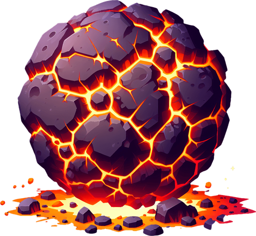 asteroid with fire cracks.
Single Game Texture.  In-Game asset.  2d.  Blank background.  High contrast.  No shadows