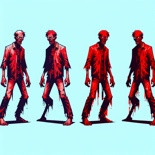 make a red animation style zombie but not realistic.
Single Game Texture. In-Game asset. 2d. Blank background. High contrast. No shadows.