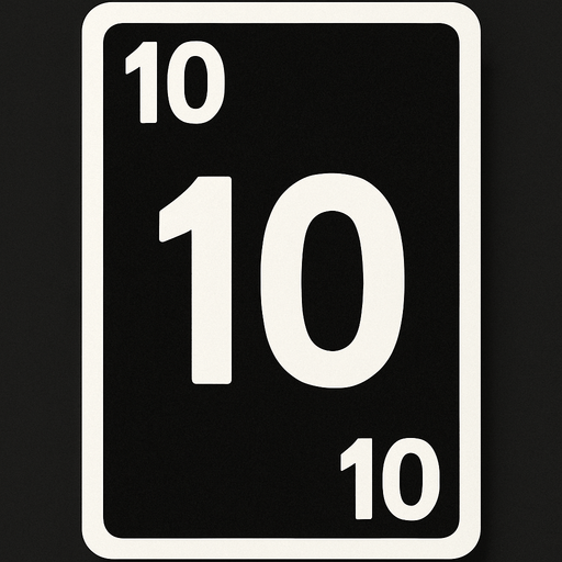 Rectangular card numbered 10, with a white border around it and a dark background..
In-Game asset.  2d.  High contrast.  No shadows