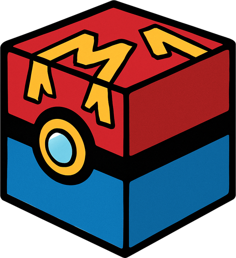 make a cube but like a pokeball and  make it the legendary one make with red and golden and blue but do diffrently.
In-Game asset.  2d.  High contrast.  No shadows