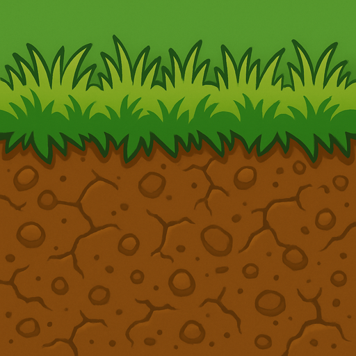 the soil covering the entire image and extending horizontally and the greenery (short grass) on top of it.
In-Game asset.  2d.  High contrast.  No shadows